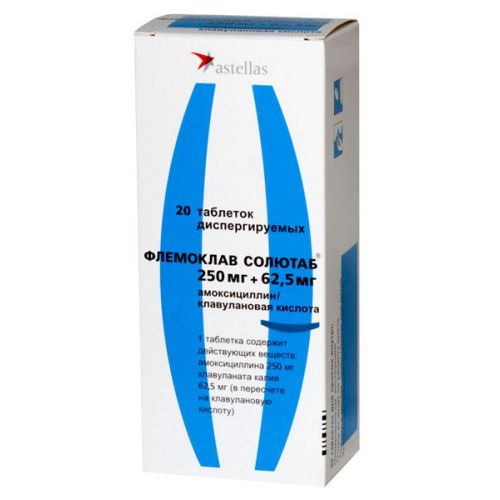 Flemoklav Solutab 250 mg / 62.5 mg (20 tablets) dispersing.